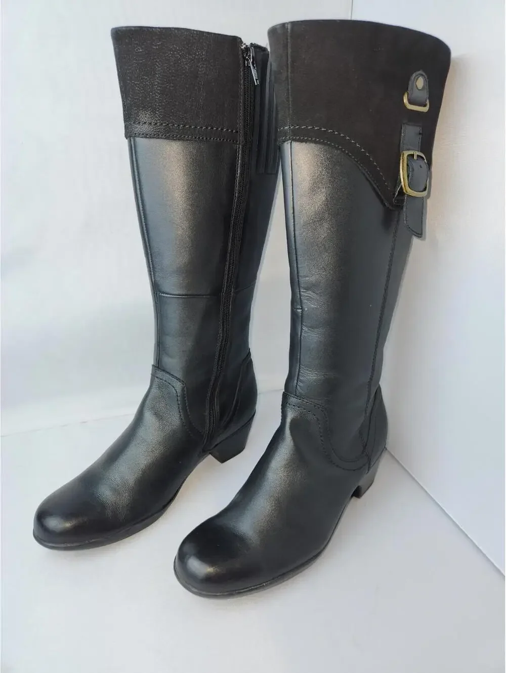 Clark's Marilyn Abby Black Leather Suede Knee-High Boots Size 8.5 M